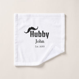 Hubby husband add name date year moustache simple wash cloth