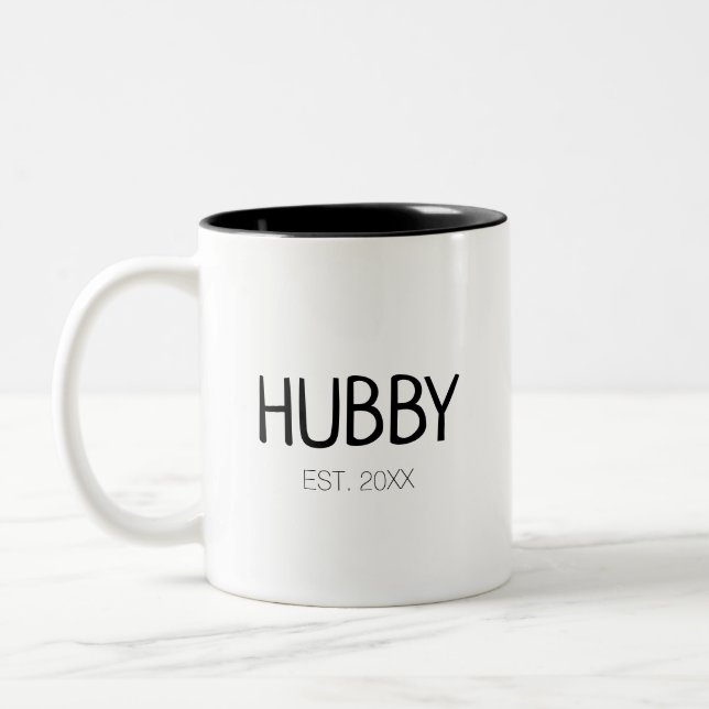 Hubby husband custom name or date Two-Tone coffee mug (Left)