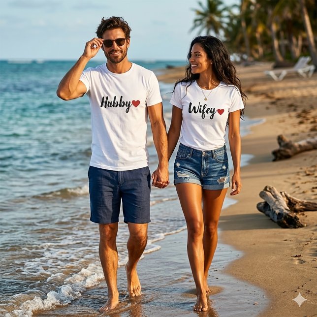 Hubby Modern Black Script Women RedHeart T-Shirt (Creator Uploaded)