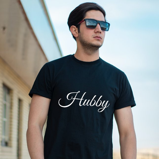 Hubby Modern Honeymoon White Script Black Men's  T-Shirt (Creator Uploaded)