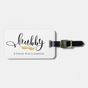 Hubby Mr Black & Gold Script Newlyweds Monogram Luggage Tag