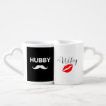 Hubby mustache & Wifey red lips Heart Mugs<br><div class="desc">Hubby mustache and wifey red lips mugs for newlyweds or couples who have been married for years,  to enjoy a cup of coffee together in the morning!</div>