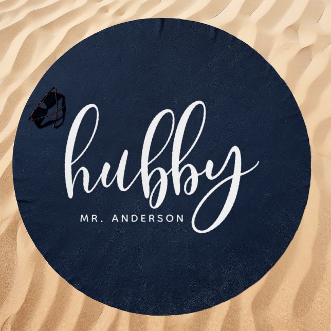 Hubby Navy And White Groom Name Beach Towel (Creator Uploaded)