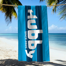 Hubby Newlywed Groom Aqua & Navy Blue Beach Towel