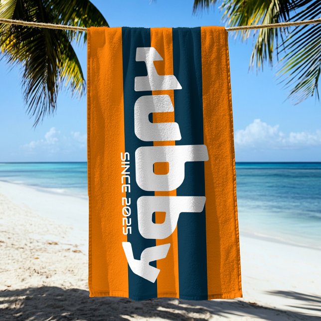 Hubby Newlywed Groom Orange & Navy Beach Towel (Creator Uploaded)