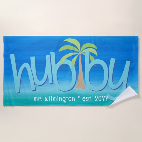 Hubby Palm Tree Ocean Blue Green Wedding Gift Beach Towel