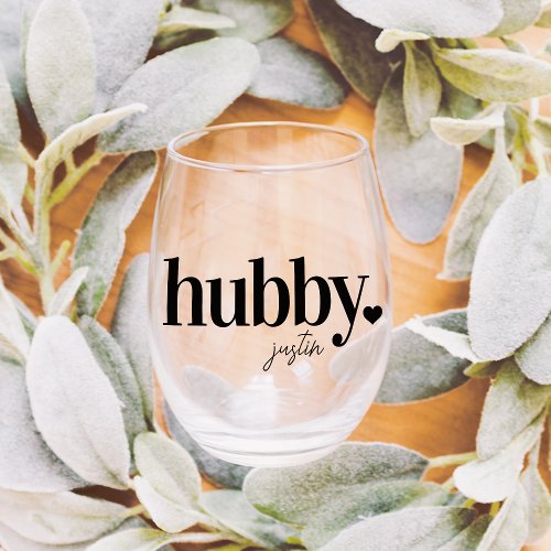 HUBBY  Personalized Name Newlyweds Stemless Wine Glass