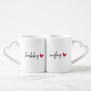 Hubby Wifey Couple Cut Out Photo Valentine's Day Coffee Mug Set