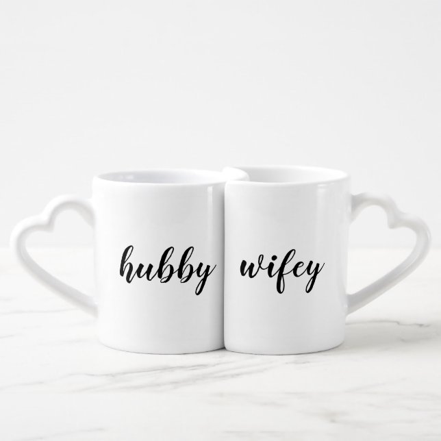 Hubby Wifey Elegant Quote with Black Text Coffee Mug Set (Front Nesting)