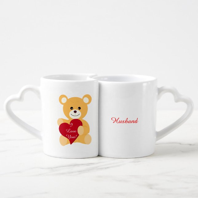 Hubby Wifey Lovers Teddy Bear "I Love You!" Cups (Back Nesting)