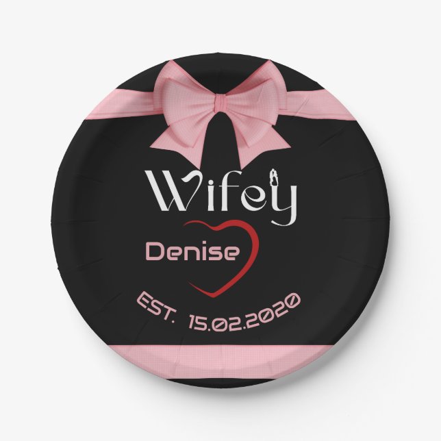 Hubby Wifey matching wedding Anniversary party Paper Plates (Front)