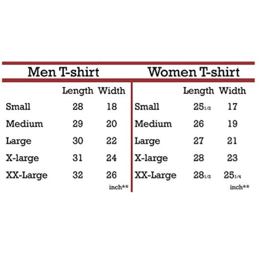 Hubby & Wifey Wedding Date Keepsake T-shirts (Size Chart)