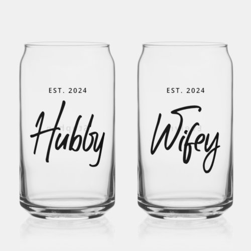 Hubby  Wifey Wedding Personalized Can Glass