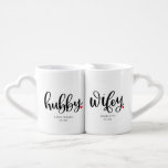 Hubby Wifey | Whimsy Lettering Custom  Coffee Mug Set<br><div class="desc">A simple yet lovely hubby and wifey black whimsical calligraphy design with red heart. Names and wedding date can be customized with your names by selecting 'personalize this template'. A lovely gift to give your spouse or it can make a great gift for newlyweds! For questions or requests regarding this...</div>