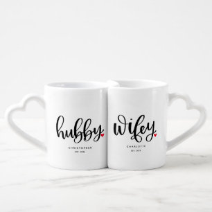 Hubby Wifey   Whimsy Lettering Custom  Coffee Mug Set
