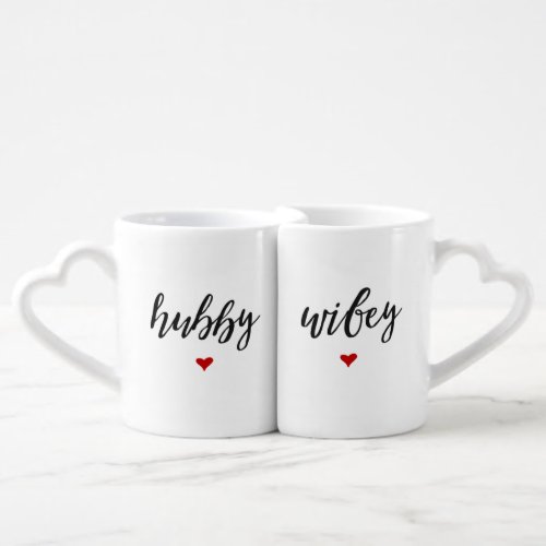 Hubby Wifey with Red Heart Engagement Coffee Mug Set