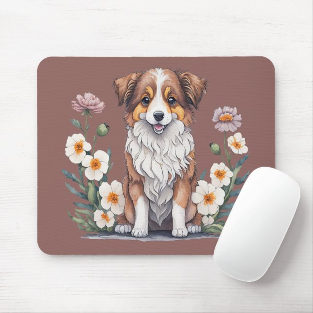 Hübscher Collie umringt von Blumen - Mouse Pad (With Mouse)