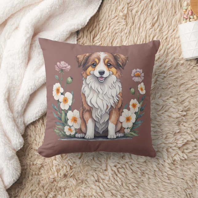 Hübscher Collie umringt von Blumen - Throw Pillow (Blanket)