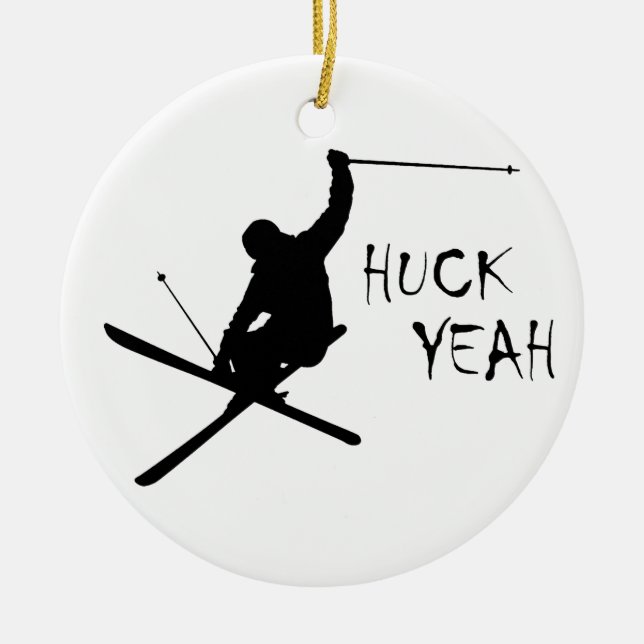 Huck Yeah (Skiing) Ceramic Ornament (Front)