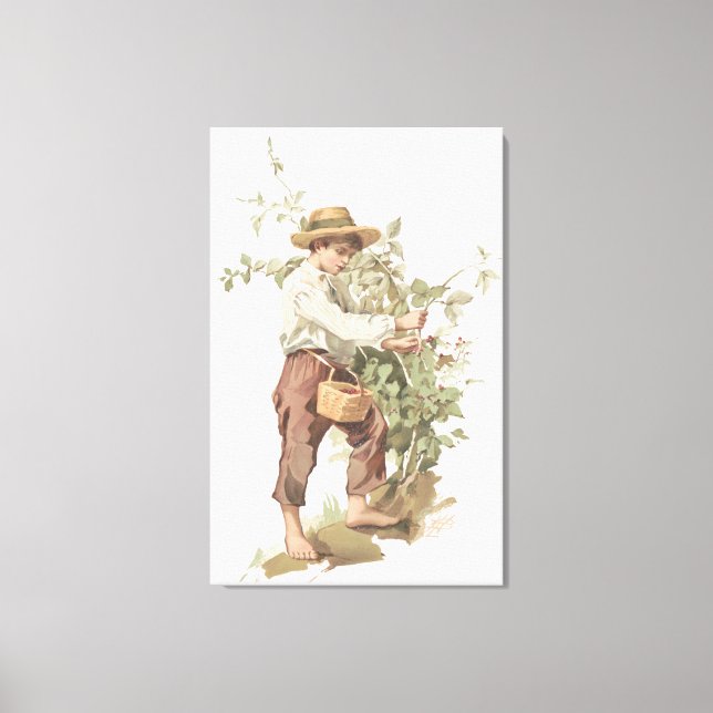 Huckleberry Finn Picking Berries Lithograph Canvas Print (Front)