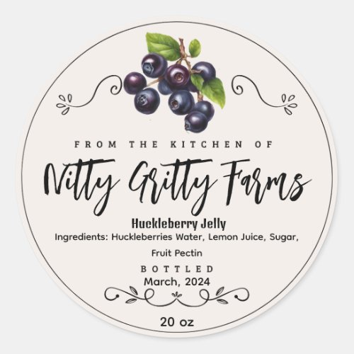 Huckleberry Jam Jelly preserve Custom Label