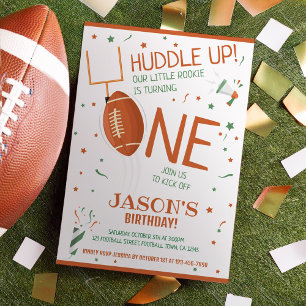 Huddle Up Brown Rookie Football 1st Birthday Invitation