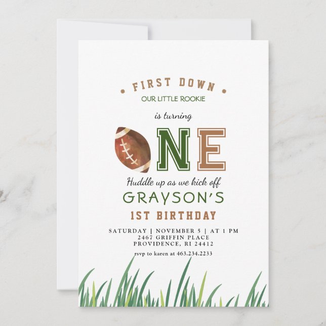 Huddle Up Football 1st Birthday Party Invitation (Front)