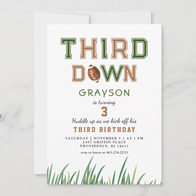 Huddle Up Football 3rd Birthday Party Invitation (Front)