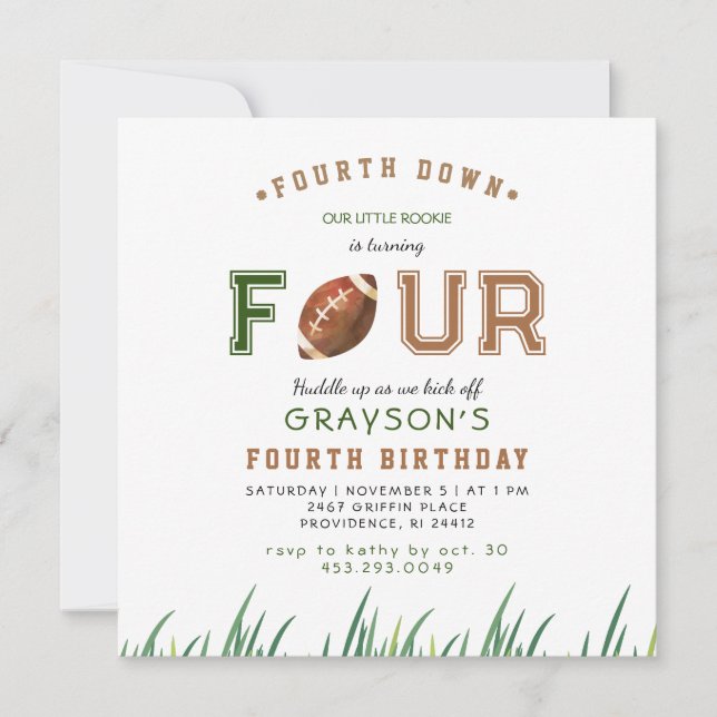 Huddle Up Football 4th Birthday Party Invitation (Front)