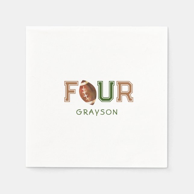 Huddle Up Football 4th Birthday Party Napkins (Front)