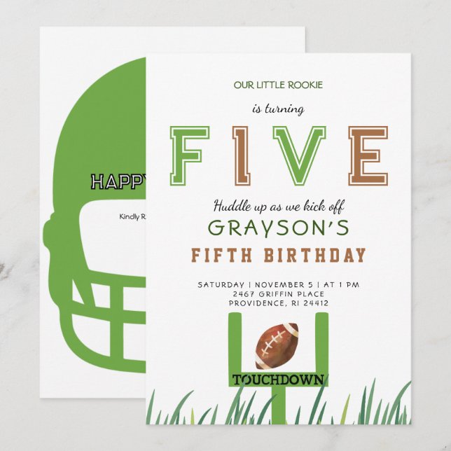 Huddle Up Football 5th Birthday Party Invitation (Front/Back)