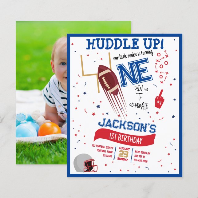 Huddle Up Football Budget Photo 1st Birthday (Front/Back)