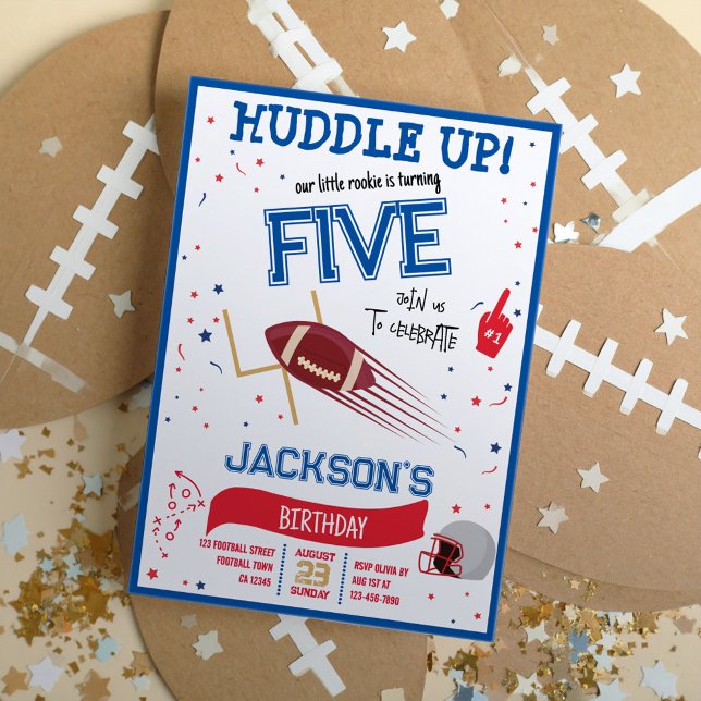 Huddle Up Little Rookie Cute Football Birthday Invitation (Creator Uploaded)