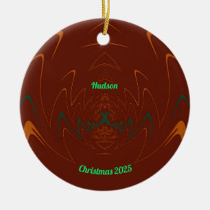 HUDSON ~ 3D CHRISTMAS Red Green Orange 2025  Ceramic Ornament