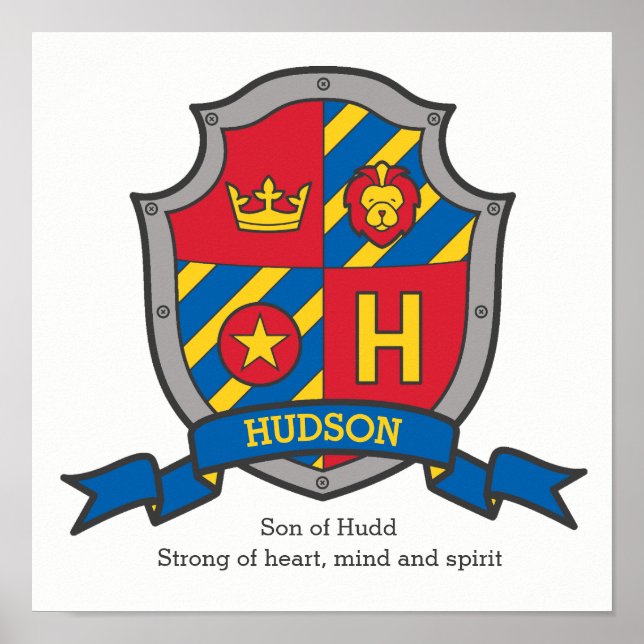 Hudson boys name meaning heraldry shield poster (Front)