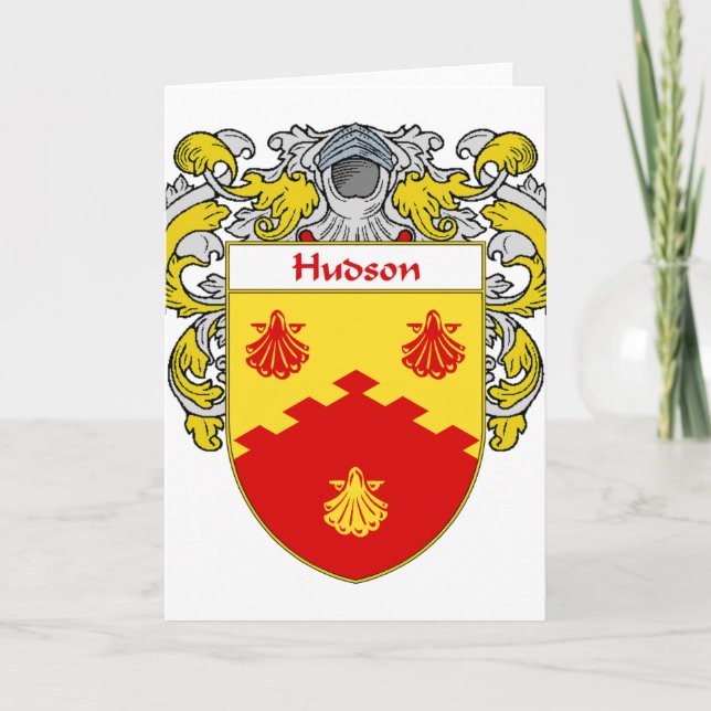 Hudson Coat of Arms/Family Crest (Mantled) Note Card (Front)