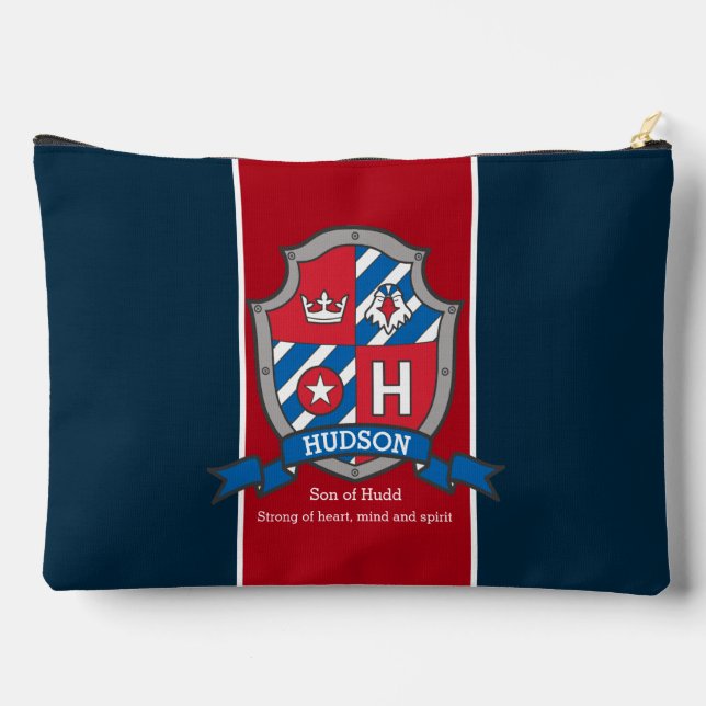 Hudson name meaning red blue knights crest accessory pouch (Back)