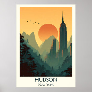Hudson New York Vintage Cityscape River Art Poster