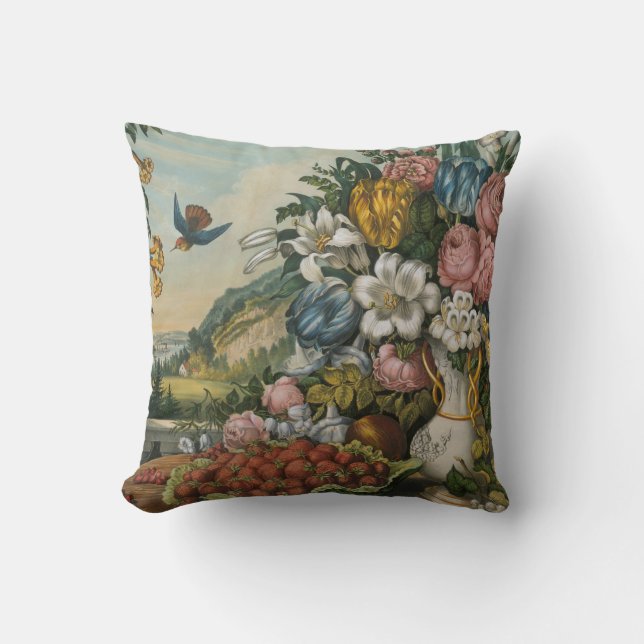 Hudson River Flowers and Fruit | Currier & Ives Throw Pillow (Front)