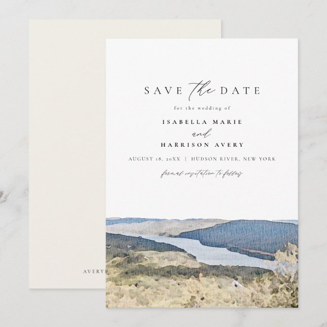 HUDSON RIVER New York Watercolor Save the Date Inv Invitation (Front/Back)