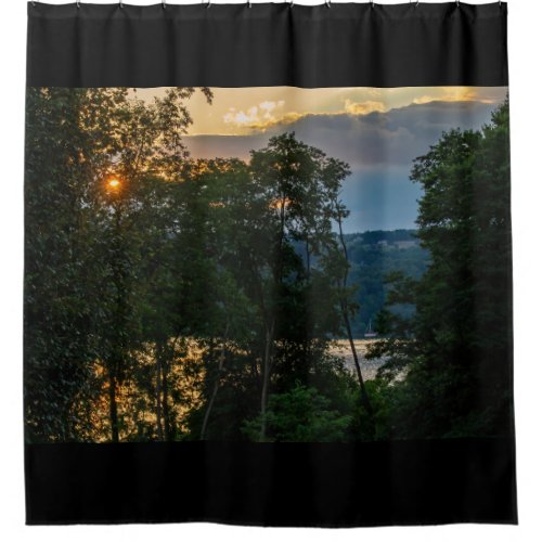 Hudson River Summer Evening WBlack Border Shower Curtain