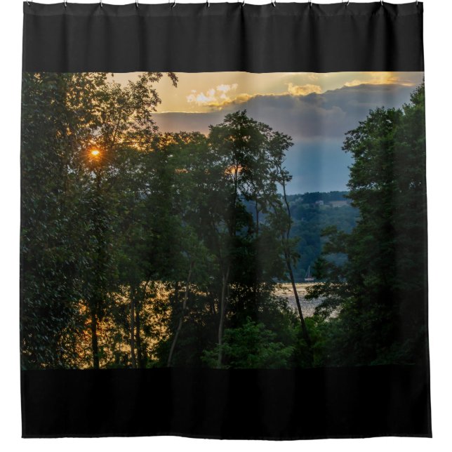 Hudson River Summer Evening W/Black Border. Shower Curtain (Front)