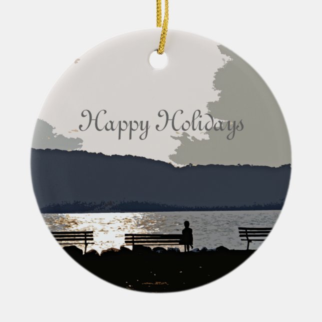 Hudson River Sunset Ceramic Ornament (Front)