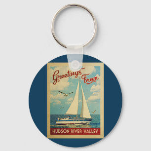 Hudson River Valley Sailboat Vintage Travel NY Keychain