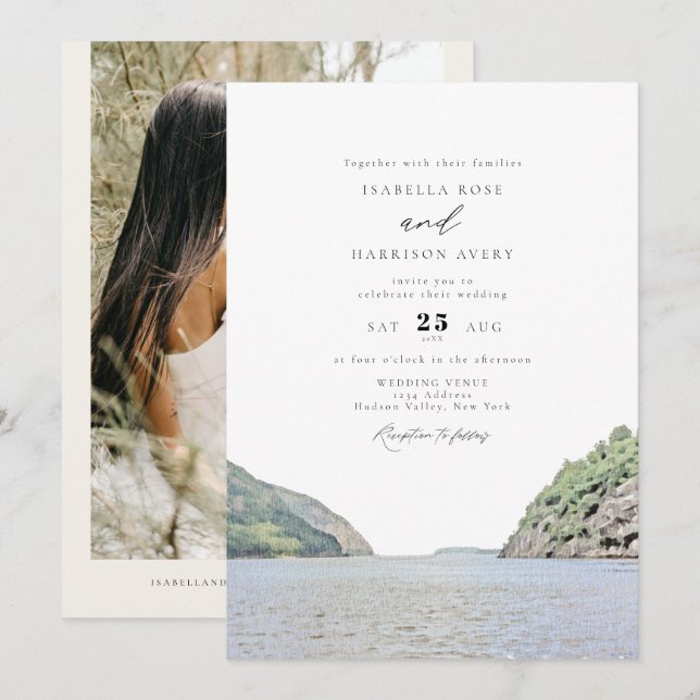 HUDSON VALLEY Watercolor New York Skyline Wedding Invitation (Front/Back)