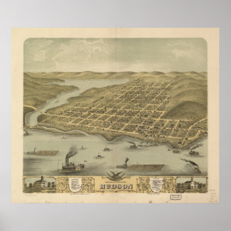 Hudson WI 1870 Antique Panoramic Map Poster