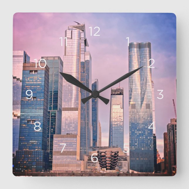 Hudson Yard Manhattan New York Cityscape Numbers Square Wall Clock (Front)