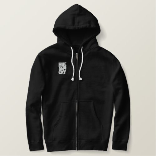 Hue And Cry _ Embroidered _ ZipHoodie MensBlack Embroidered Hoodie