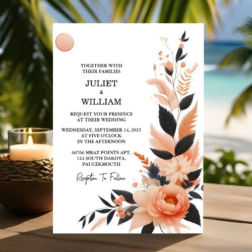 Hue Orange 70s 80s 90s Pink Peach Colorful Wedding Invitation