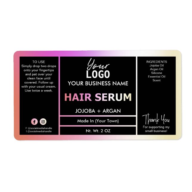 Hue Pink Orange Holographic Hair Serum Labels (Front)